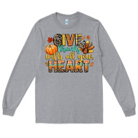 Heather Grey give thanks with all your heart Long Sleeve Tee - CowGirlArtShop