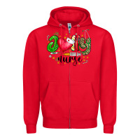 Red Jolly Nurse Black Zipper Hoodie - CowhideDigitalArt