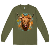Army Green fall highland cow Long Sleeve Tee - Jasminsmagicworld
