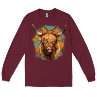 Burgundy fall highland cow Long Sleeve Tee - Jasminsmagicworld