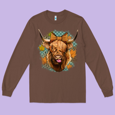 Fall Highland Cow Long Sleeve Tee Designed By Jasminsmagicworld