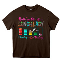 Chocolate Brown Battery Life Of A lunch Lady Heavy Core Tee - BundleAndBundleShop