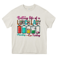 Cream Battery Life Of A lunch Lady Heavy Core Tee - BundleAndBundleShop