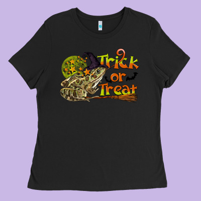 Trick Or Treat With Frog Ladies Tee Designed By Lillyallendesigns