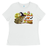 White Trick Or Treat With Frog Ladies Tee - LillyAllenDesigns