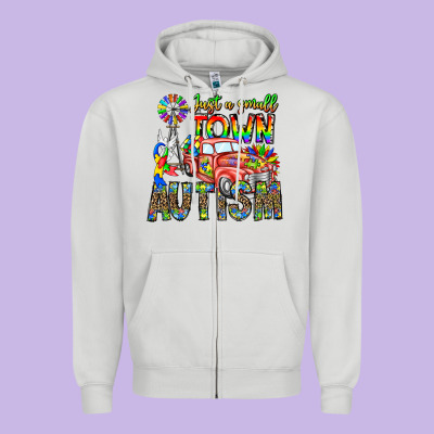 Just A Girl Small Town Autism Zipper Hoodie Designed By Cowhidedigitalart