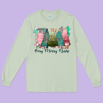 Verry Merry Nurse Long Sleeve Tee Designed By Cowgirlartshop