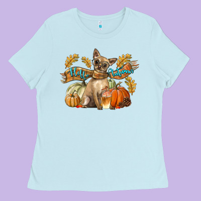 Hello Autumn With Chihuahua Dog Ladies Tee Designed By Lillyallendesigns