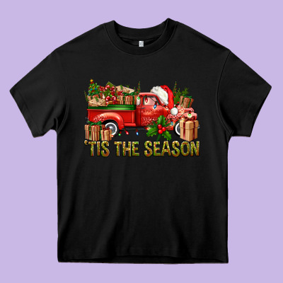 Tis' The Season Christmas Truck Heavy Core Tee Designed By Bundleandbundleshop