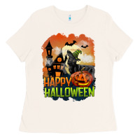 Bone Happy Halloween With Black Cat Ladies Tee - LillyAllenDesigns