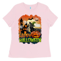 Happy Halloween With Black Cat Ladies Tee | Teevron