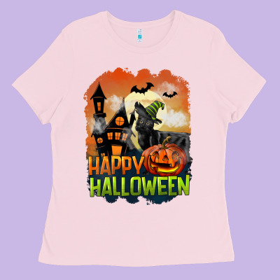 Happy Halloween With Black Cat Ladies Tee Designed By Lillyallendesigns