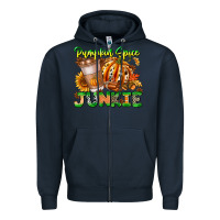 Navy Pumpkin Spice Junkie Zipper Hoodie - CowhideDigitalArt