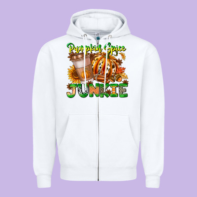 Pumpkin Spice Junkie Zipper Hoodie Designed By Cowhidedigitalart