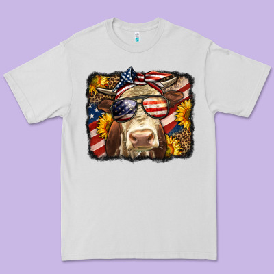 Western 4th Of July Cow Background Premium Tee Designed By Lillyallendesigns