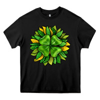 Black St. Patricks Sunflower With Clover Heavy Core Tee - BundleAndBundleShop