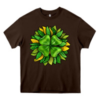 Chocolate Brown St. Patricks Sunflower With Clover Heavy Core Tee - BundleAndBundleShop