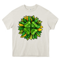 Cream St. Patricks Sunflower With Clover Heavy Core Tee - BundleAndBundleShop