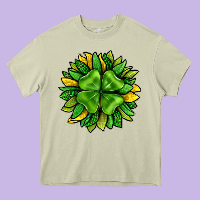St. Patricks Sunflower With Clover Heavy Core Tee Designed By Bundleandbundleshop