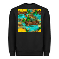 Black Lake Boat Rudder And Sunflowers Seamless Pattern Heavyweight Sweatshirt - BundleAndBundleShop