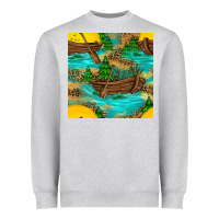 Heather Grey Lake Boat Rudder And Sunflowers Seamless Pattern Heavyweight Sweatshirt - BundleAndBundleShop