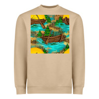 Mushroom Lake Boat Rudder And Sunflowers Seamless Pattern Heavyweight Sweatshirt - BundleAndBundleShop