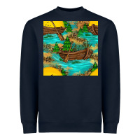 Navy Lake Boat Rudder And Sunflowers Seamless Pattern Heavyweight Sweatshirt - BundleAndBundleShop