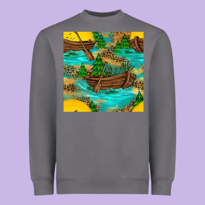 Lake Boat Rudder And Sunflowers Seamless Pattern Heavyweight Sweatshirt Designed By Bundleandbundleshop