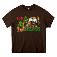 Chocolate Brown I Dig Christmas Backhoe Loader Heavy Core Tee - BundleAndBundleShop