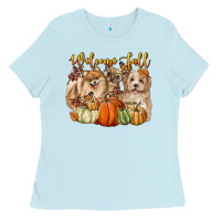 Baby Blue welcome fall with dogs Ladies Tee - LillyAllenDesigns