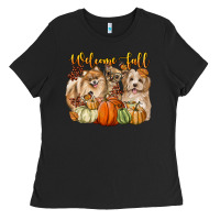 Black welcome fall with dogs Ladies Tee - LillyAllenDesigns