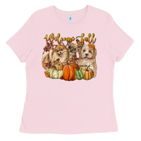 Bubblegum Pink welcome fall with dogs Ladies Tee - LillyAllenDesigns