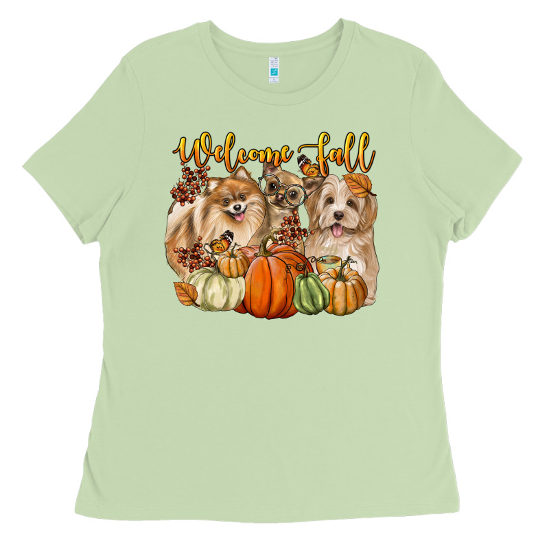 Welcome Fall With Dogs Ladies Tee by LillyAllenDesigns | Teevron