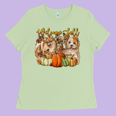 Welcome Fall With Dogs Ladies Tee Designed By Lillyallendesigns