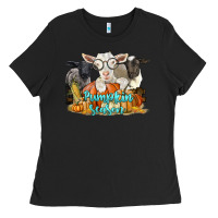 Black pumpkin season with baby sheeps and goat Ladies Tee - LillyAllenDesigns