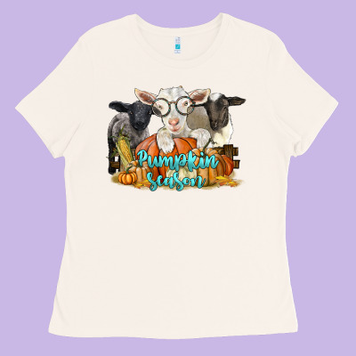 Pumpkin Season With Baby Sheeps And Goat Ladies Tee Designed By Lillyallendesigns