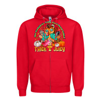 Red The Turkey Ain’t The Only Thing Lookin Thick & J Zipper Hoodie - CowhideDigitalArt