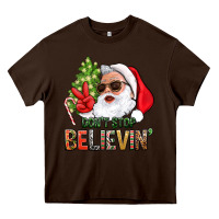 Chocolate Brown Don't Stop Believing Santa Heavy Core Tee - BundleAndBundleShop