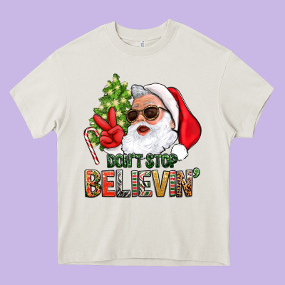 Don't Stop Believing Santa Heavy Core Tee Designed By Bundleandbundleshop