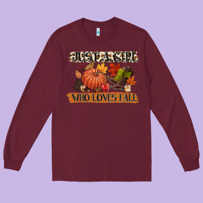 Just A Girl Who Loves Fall Long Sleeve Tee Designed By Cowgirlartshop