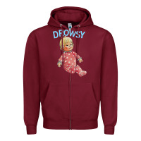 Burgundy drowsy doll Zipper Hoodie - lanVoArt