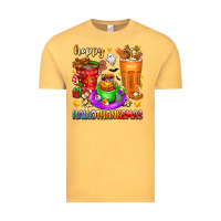 Vintage Mustard Happy Hallothanksmas coffee cups Vintage Tee - texasbilliewilder
