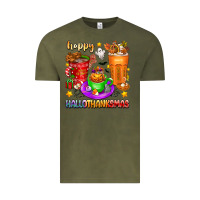 Vintage Olive Happy Hallothanksmas coffee cups Vintage Tee - texasbilliewilder