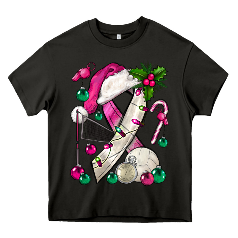 Pink Christmas Breast Cancer Ribbon Volleyball Heavy Core Tee by BundleAndBundleShop | Teevron