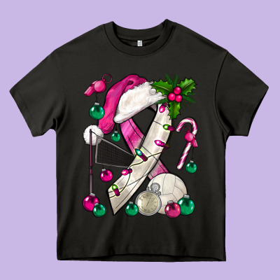 Pink Christmas Breast Cancer Ribbon Volleyball Heavy Core Tee Designed By Bundleandbundleshop