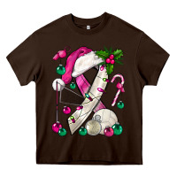 Chocolate Brown Pink Christmas Breast Cancer Ribbon Volleyball Heavy Core Tee - BundleAndBundleShop