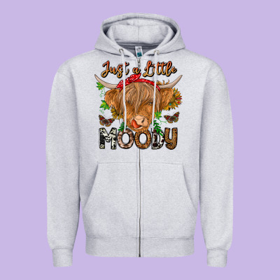 Just A Little Moody Zipper Hoodie Designed By Cowhidedigitalart