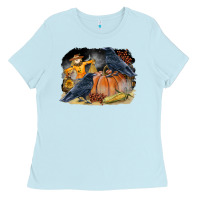 Baby Blue Fall Background With Crow Ladies Tee - LillyAllenDesigns