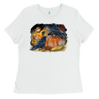 White Fall Background With Crow Ladies Tee - LillyAllenDesigns
