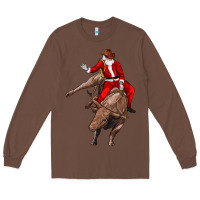 Chestnut santa riding a bull Long Sleeve Tee - CowGirlArtShop